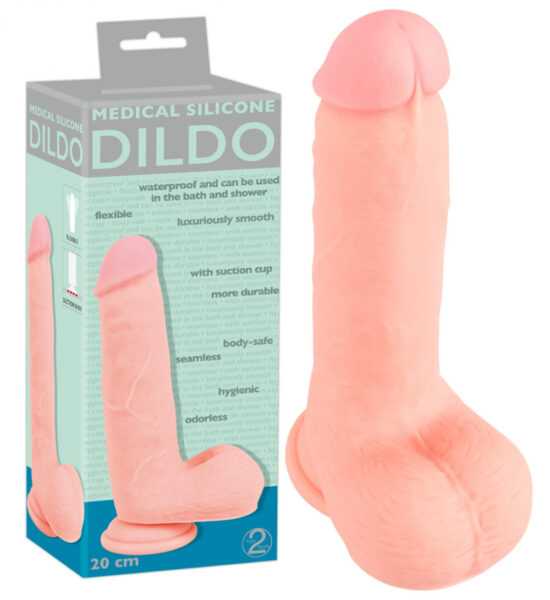 Medical Silicone Dildo - rovné dildo z lékařského silikonu (20 cm) - tělová barva