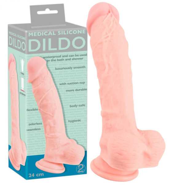 Medical Silicone Dildo - dildo z lékařského silikonu (24 cm) - tělová barva