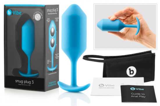 b-vibe Snug Plug 3 - double ball anal dildo (180g) - blue