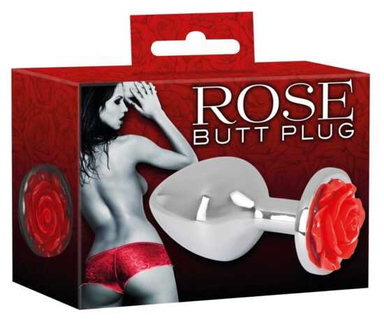 You2Toys Rose Butt Plug - hliníkové anální kolík 91 g (stříbrné - červené)