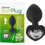 You2Toys Silicone Butt Plug - anální dildo ve tvaru srdce s bílým kamínkem (černé)