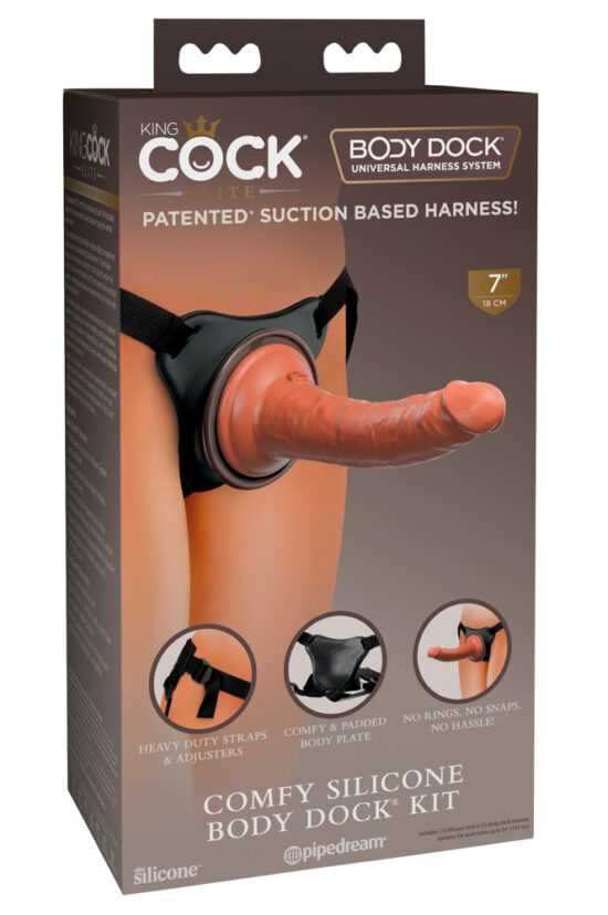 King Cock Elite Comfy - strap-on dildo with harness (dark natural)