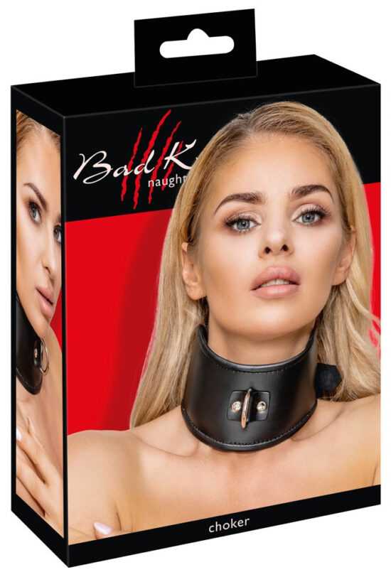 Bad Kitty - leather collar with hoop (black)