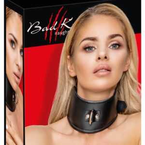 Bad Kitty - leather effect collar with ring (black)