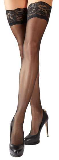 Cottelli - punčochy s 11cm-ovým krajkovým lemem (černé)