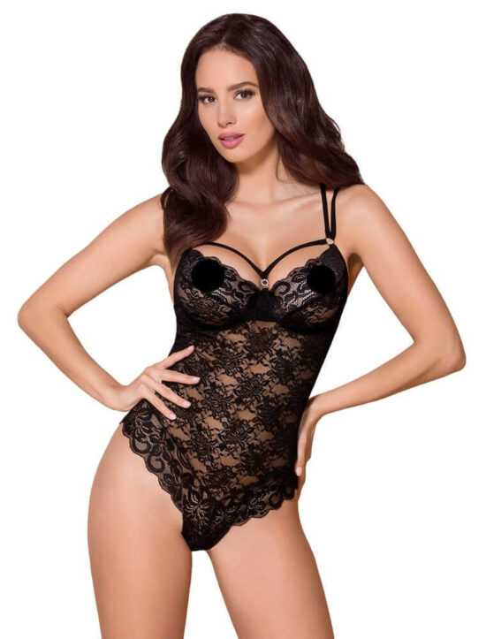Obsessive 860-TED-3 - Strappy pink lace body (black)
