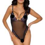 Cottelli - embroidered open lace body (black and purple)