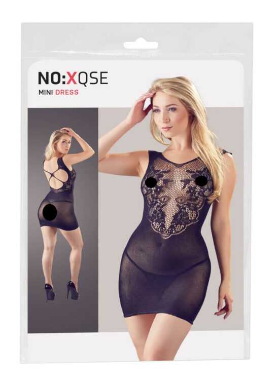 NO:XQSE - květinové síťované šaty s tangama - černé (S-L)