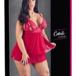 Cottelli Plus Size - Linen babydoll with lace (red)