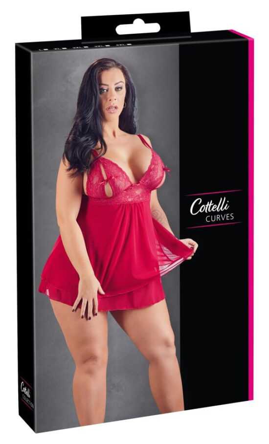 Cottelli Plus Size - Linen babydoll with lace (red)