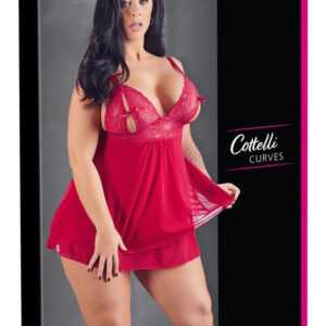 Cottelli Plus Size - Linen babydoll with lace (red)