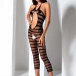 Passion BS081 - striped capri overalls with halter neck - black (S-L)