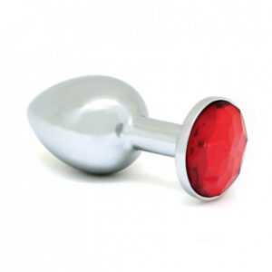 Rimba XS - red stoned metal anal dildo (silver)